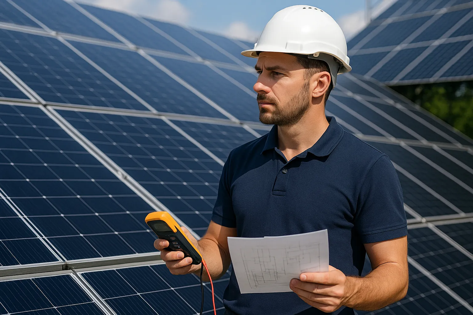 Tecnico specializzato verifica impianto fotovoltaico per dichiarazione di conformità DM 37/08.